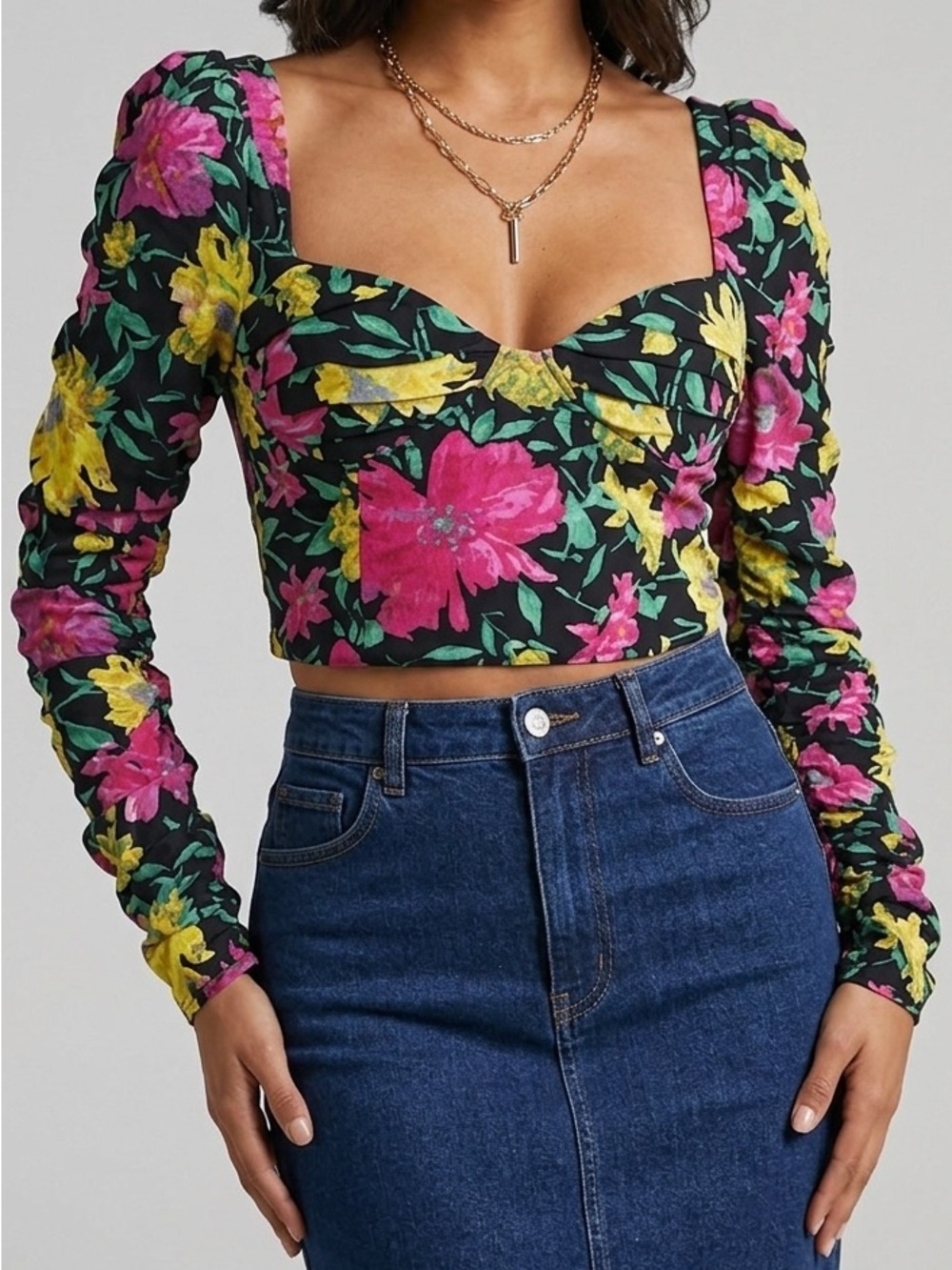 Zara Floral Long Sleeve Cropped Blouse - NWT